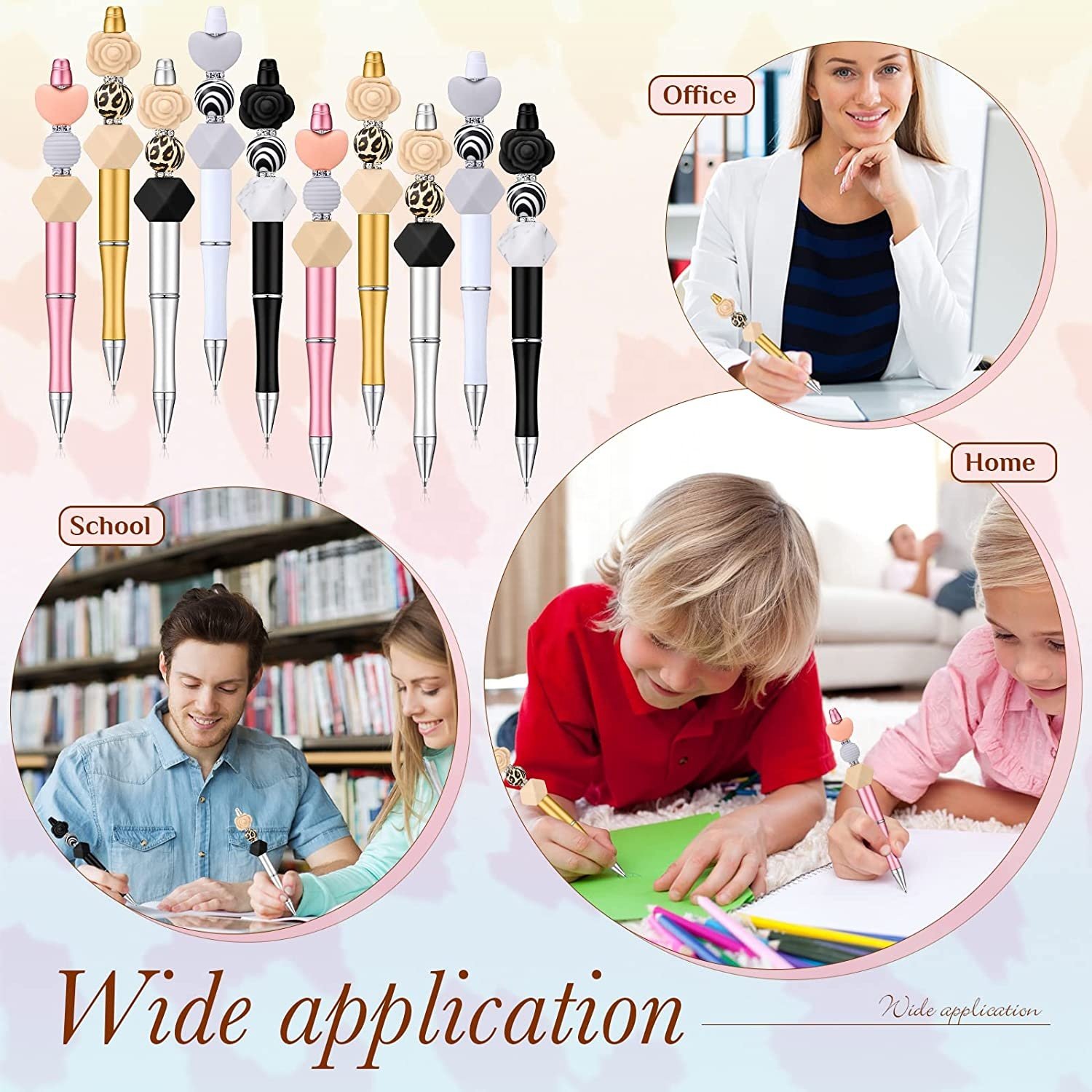 Factory Wholesale Assorted DIY Bead Ballpoint Pen Kid Students Office School Supplies Silicone Charms For Pens