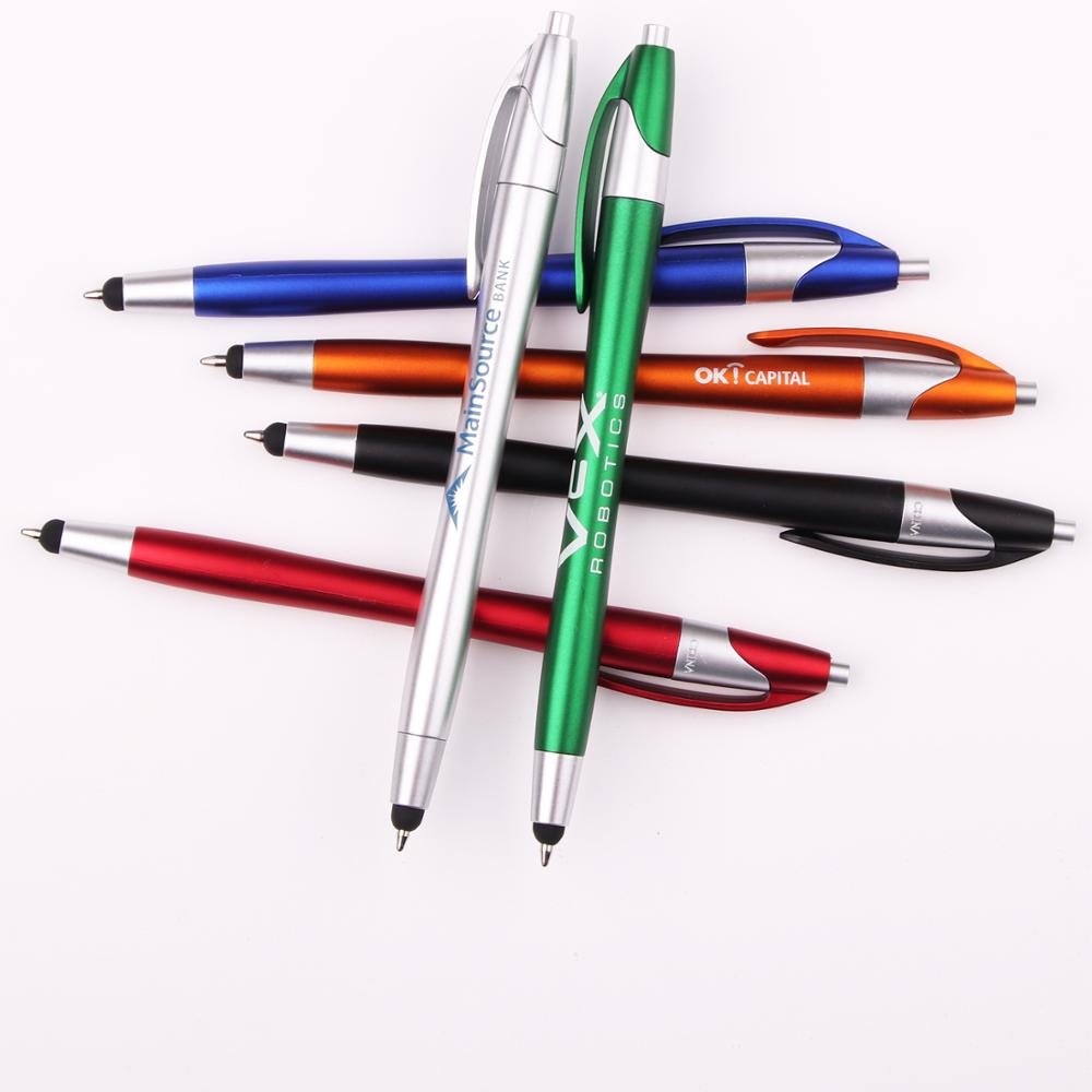Longorgeous Custom Logo Promotional Pen Touch Screen Pen Logo Mobile Plastic Ballpoint Pen with Slim Stylus Novelty 1.0mm Writi