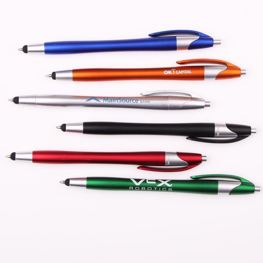 Longorgeous Custom Logo Promotional Pen Touch Screen Pen Logo Mobile Plastic Ballpoint Pen with Slim Stylus Novelty 1.0mm Writi