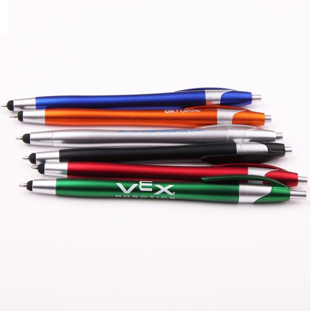 Longorgeous Custom Logo Promotional Pen Touch Screen Pen Logo Mobile Plastic Ballpoint Pen with Slim Stylus Novelty 1.0mm Writi