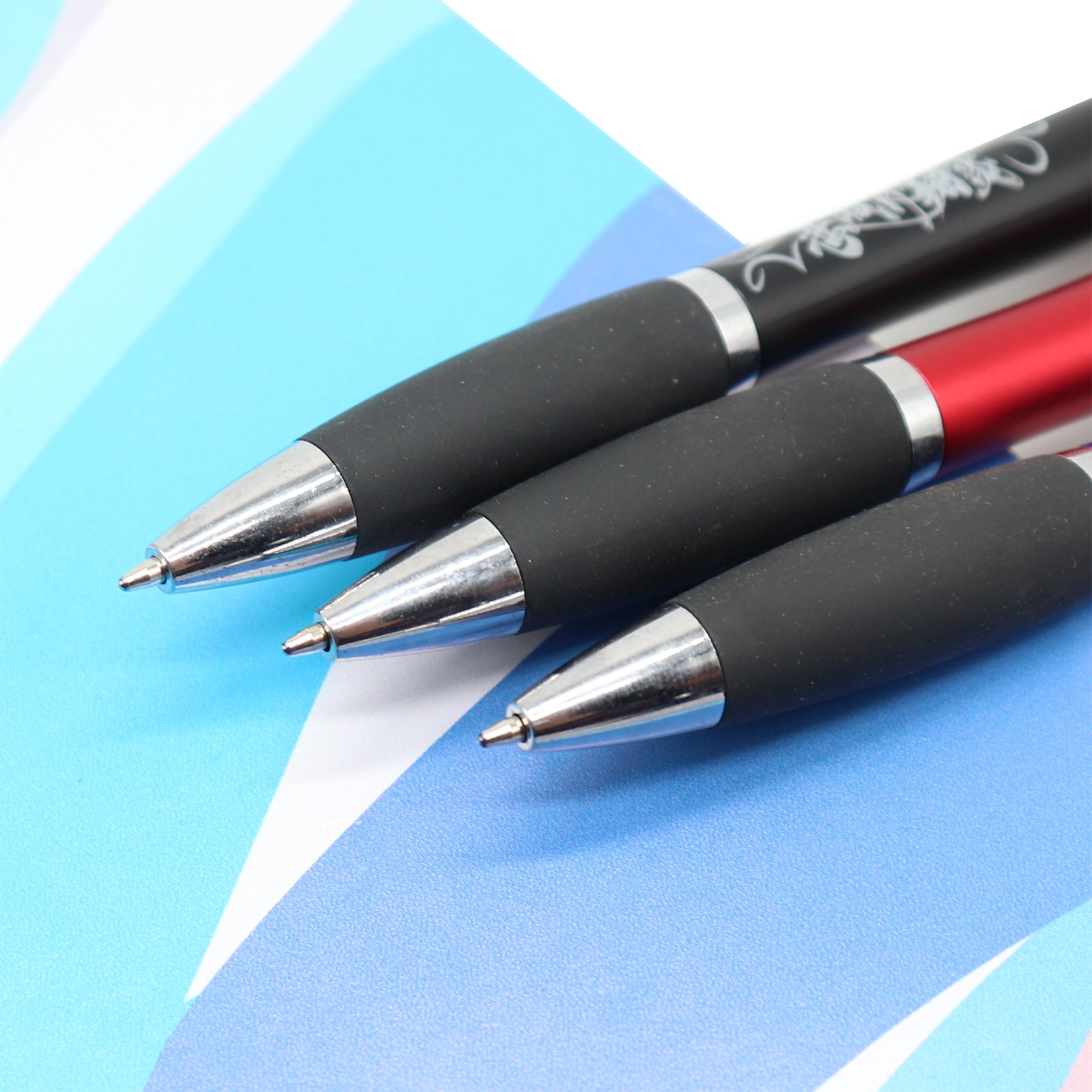 customized led light up ballpoint pens-custom solgan logo light up ball pens with rubber grip
