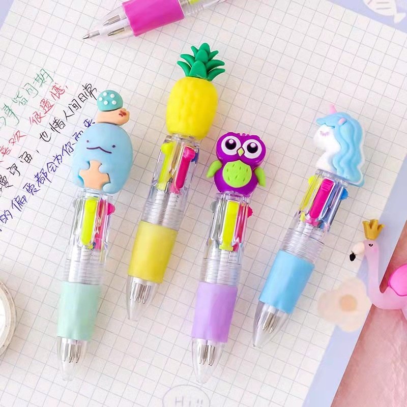 Factory price school kids cartoon cute mini 4 color ink avocado ballpoint pen