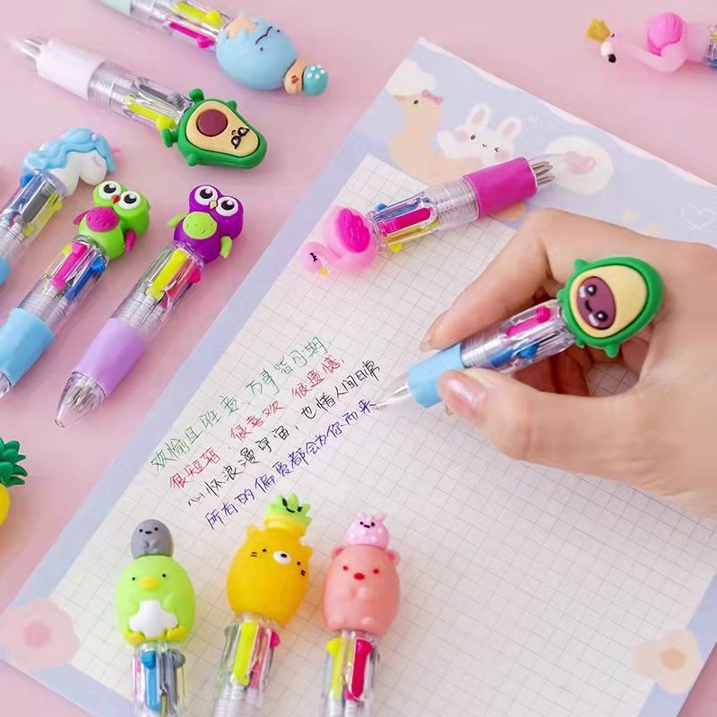 Factory price school kids cartoon cute mini 4 color ink avocado ballpoint pen