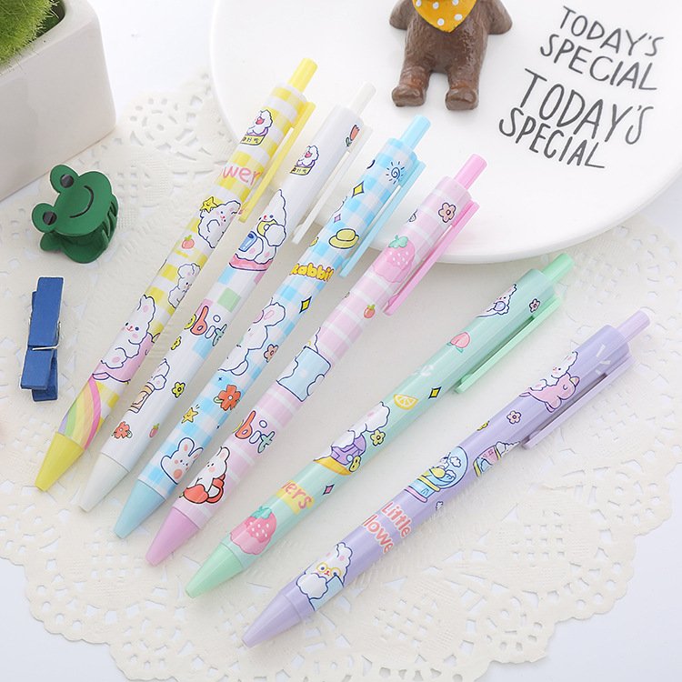 School students test black gel ink cute kawaii cartoon ball pen for kids