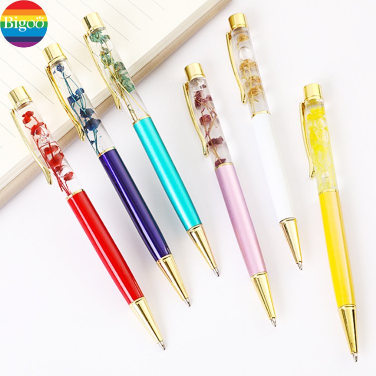 Gift floating 3d flower ballpoint pen customization metal ball pen for promotional