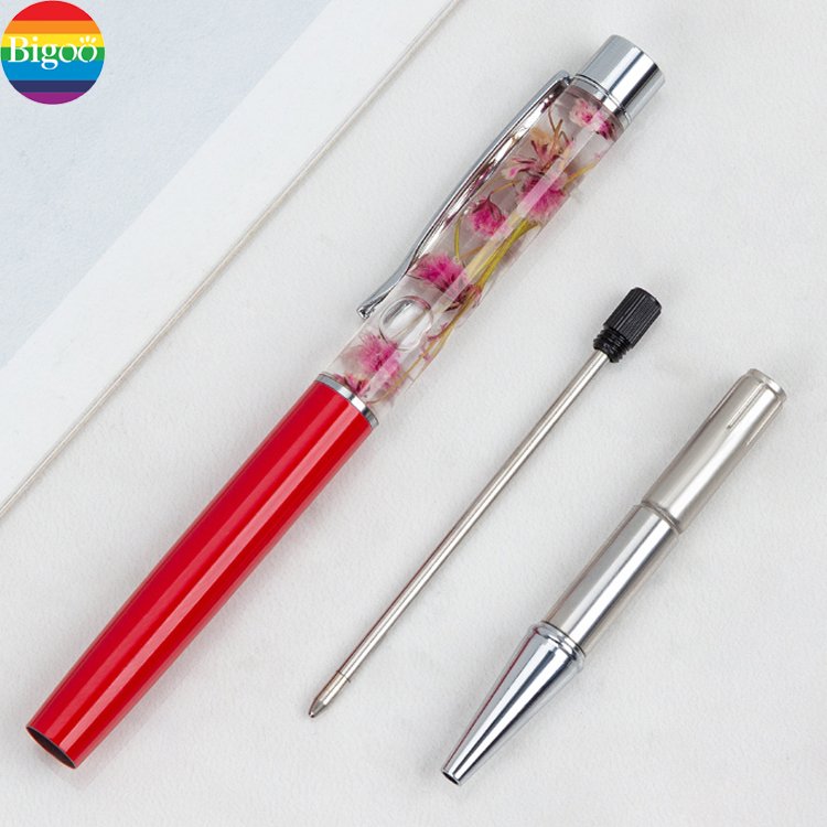 Gift floating 3d flower ballpoint pen customization metal ball pen for promotional