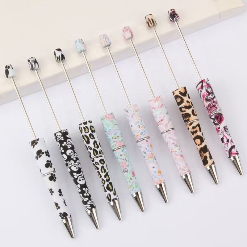 Plastic Beadable Pen Bead Ballpoint Pen Black Ink Beaded Pens for Kids Students Presents Office School Supplies