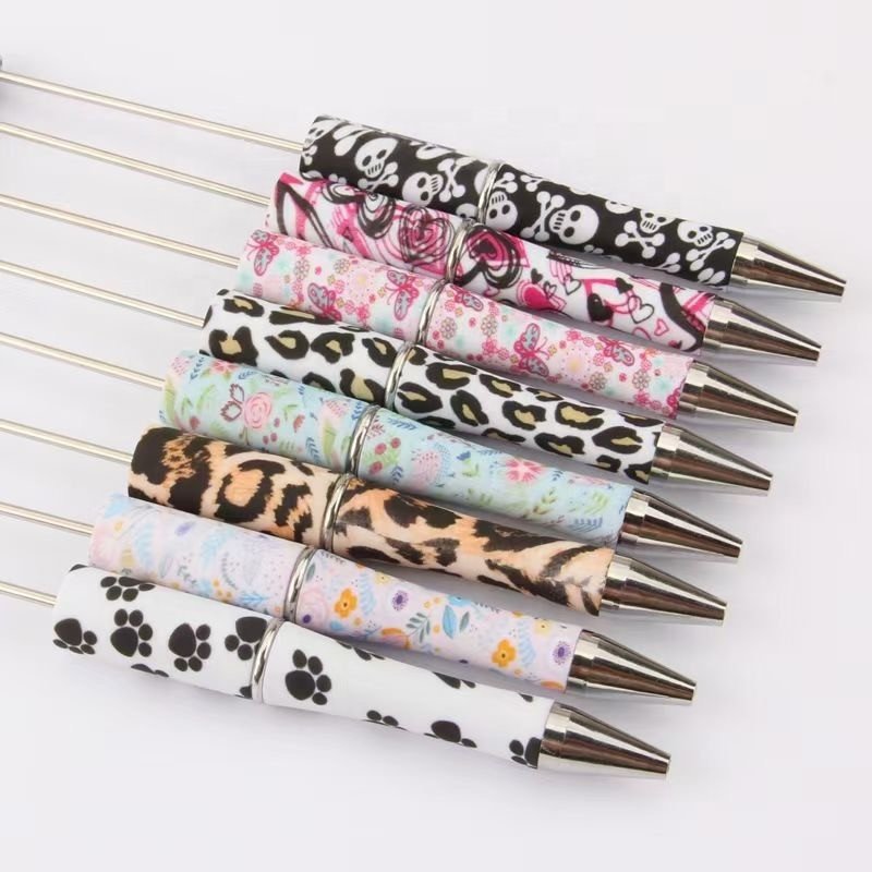 Plastic Beadable Pen Bead Ballpoint Pen Black Ink Beaded Pens for Kids Students Presents Office School Supplies