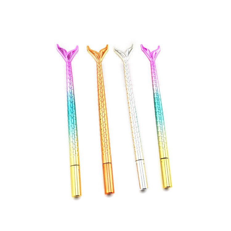 Hot Sale School Stationery Gift Cute Rainbow Color Mermaid Shape Shiny Plastic Ballpoint Pen For Kids