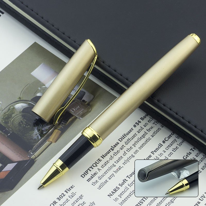 High quality matte gun black roller pen high-end black metal roller gel pen with mirror logo