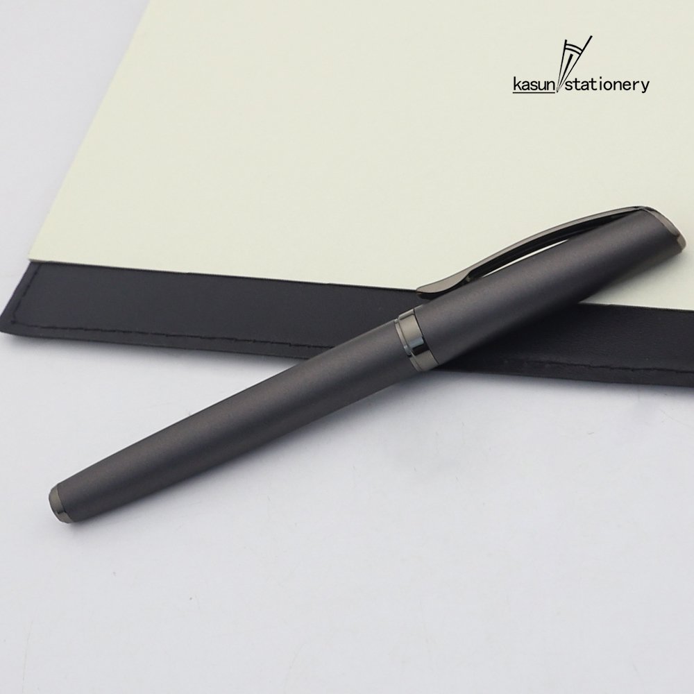High quality matte gun black roller pen high-end black metal roller gel pen with mirror logo