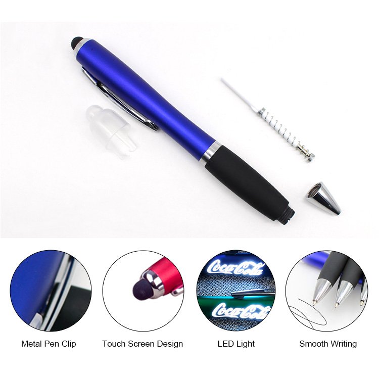 Custom Logo LED Light-Up Touch Screen Stylus Promotional Orange Business 1.0mm Ballpoint Pens with Laser Logo Plastic Rubber