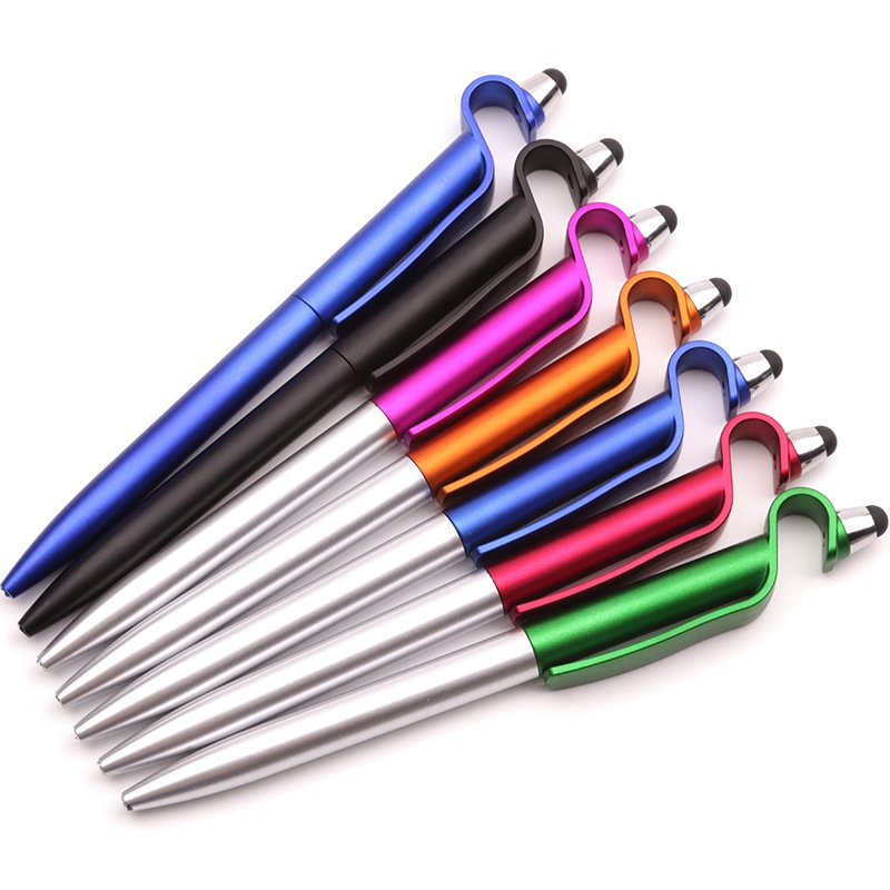Low MOQ Customized LOGO Printing Spot Plastic Multifunction 3-in-1 Mobile Phone Holder Touch Stylus Ballpoint Pen Novelty Body