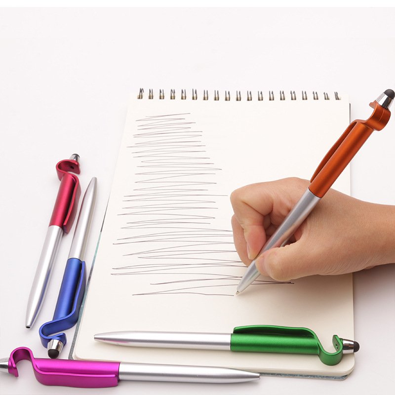 Low MOQ Customized LOGO Printing Spot Plastic Multifunction 3-in-1 Mobile Phone Holder Touch Stylus Ballpoint Pen Novelty Body