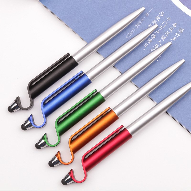 Low MOQ Customized LOGO Printing Spot Plastic Multifunction 3-in-1 Mobile Phone Holder Touch Stylus Ballpoint Pen Novelty Body