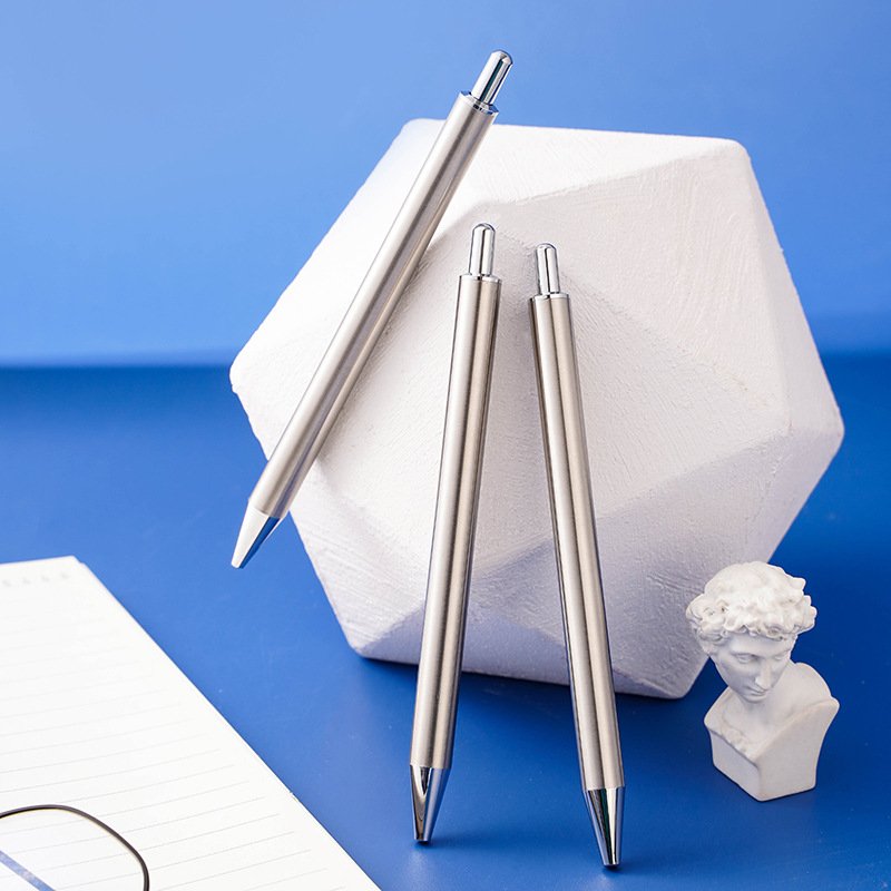 Custom Slim Stainless Steel Gel Pen Smooth Straight Barrel with New Metal Click Blank Clip Fashionable 1.0mm Writing Width Gift