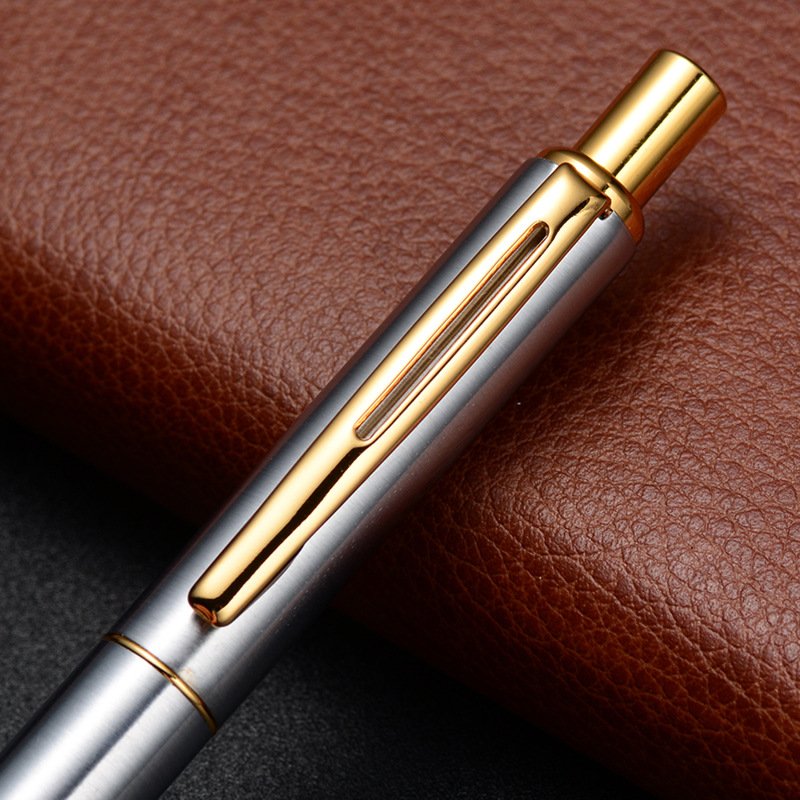 new Pretty good design click promotional ballpoint pen silver color with special oblique metal clip