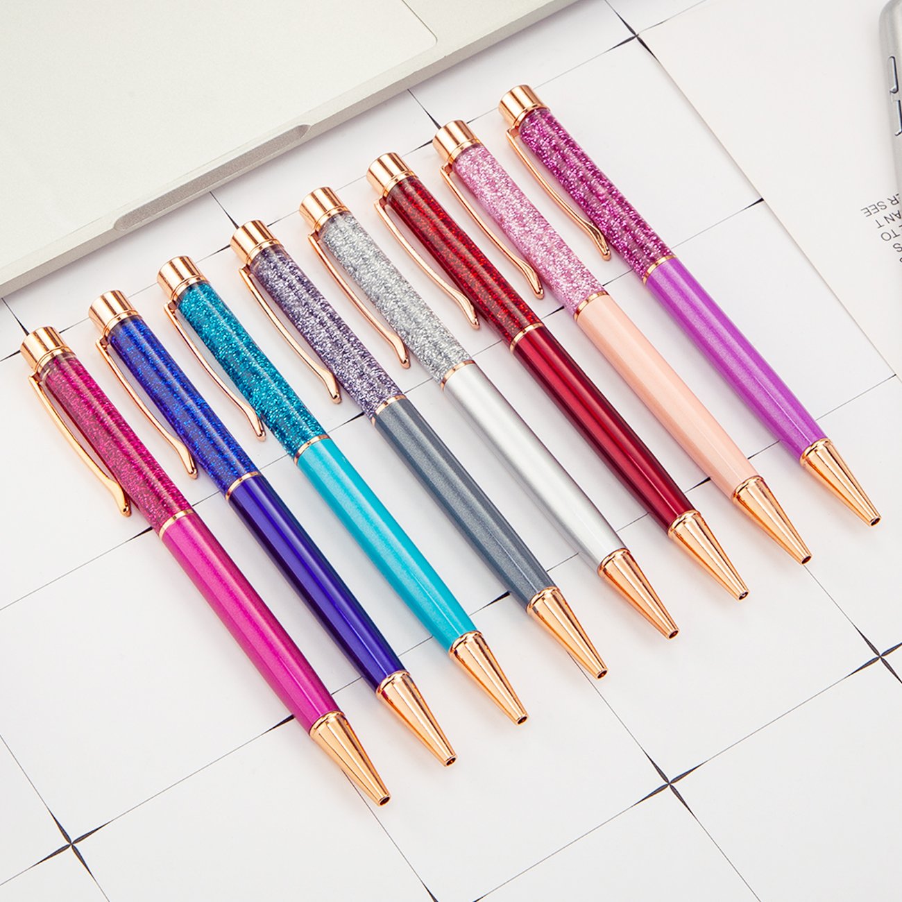 Factory wholesale manufacture premium stainless steel sequin floating glitter metal ball pen for promotional items