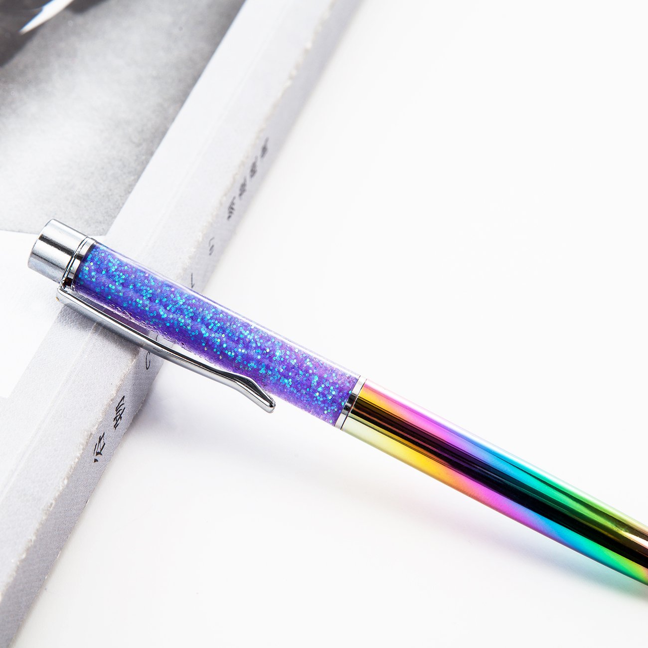 Factory wholesale manufacture premium stainless steel sequin floating glitter metal ball pen for promotional items