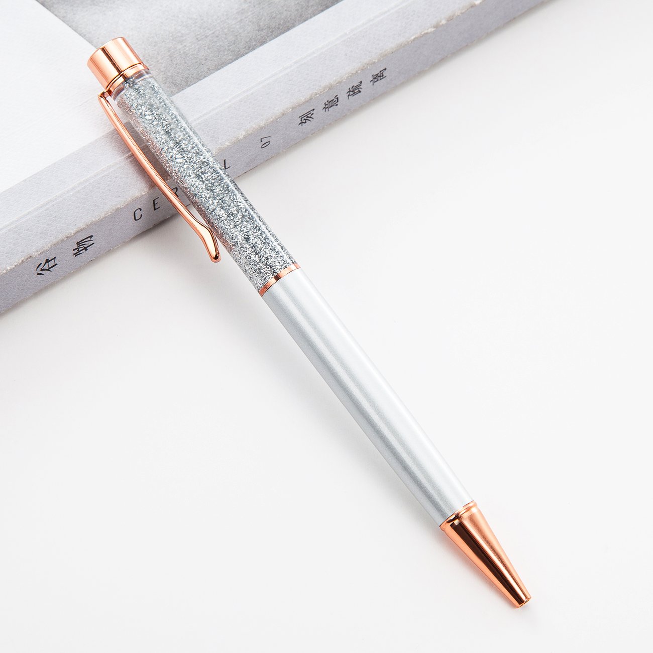 Factory wholesale manufacture premium stainless steel sequin floating glitter metal ball pen for promotional items