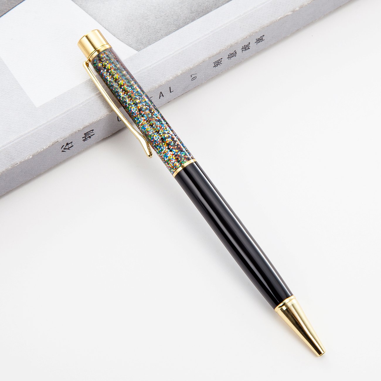 Factory wholesale manufacture premium stainless steel sequin floating glitter metal ball pen for promotional items
