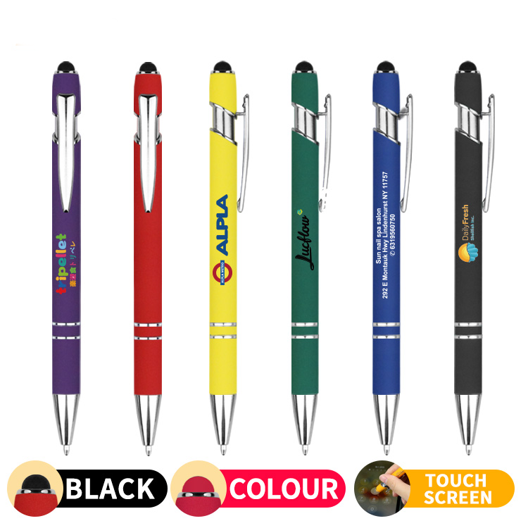 Cheapest aluminum silver rod ballpoint pen with soft rubber touch screens for mobile phone and custom logo for promotion
