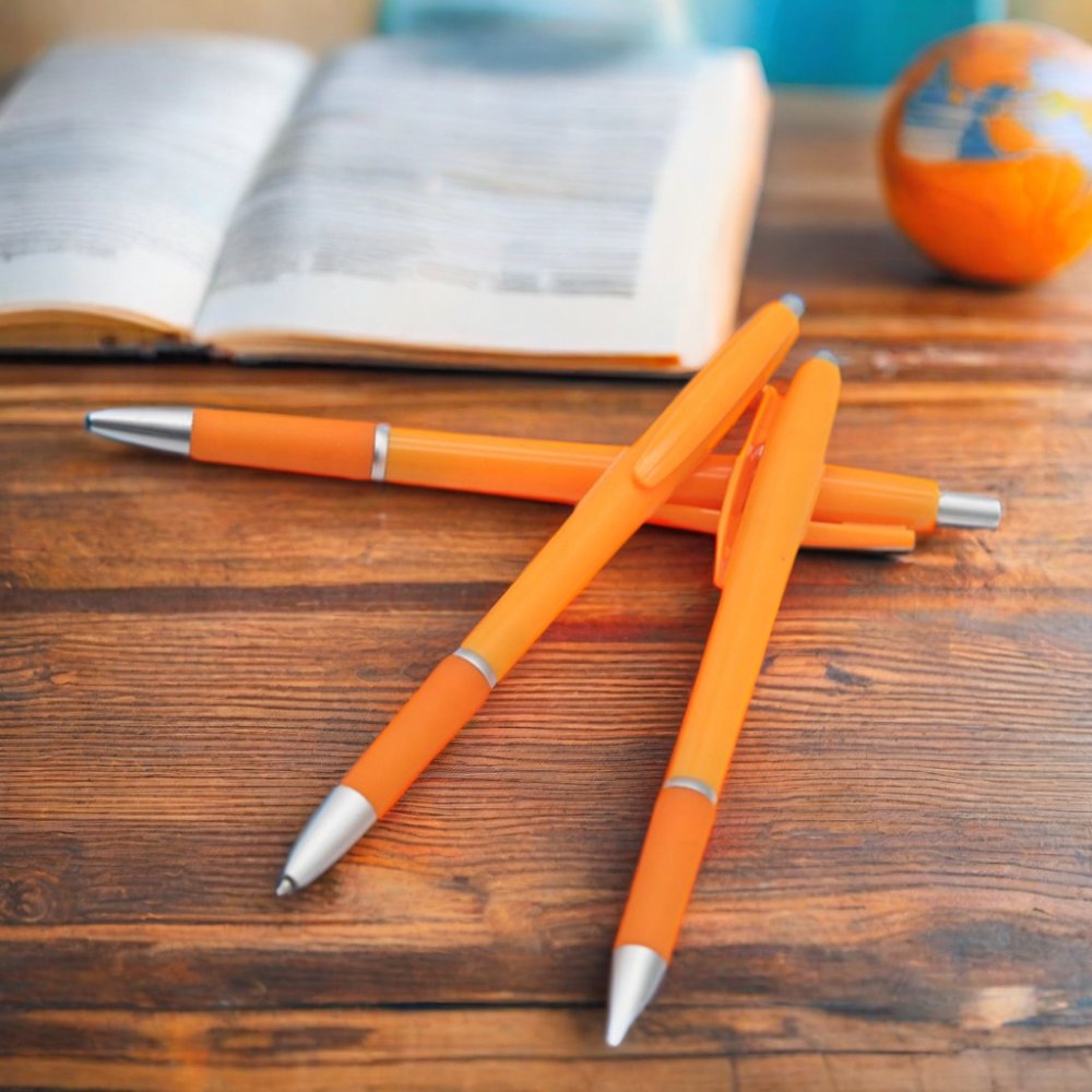 Zeamor Promotional Products Cheap Soft Rubber Grip Plastic Orange Ballpoint Pen With Custom Logo