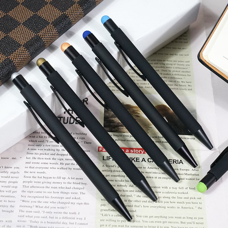 Low Price Custom Wholesale Office&Stationery Supplies Plastic Pen Black Soft Touch Screen Pen 2 In 1 Ballpoint Pens With Logo