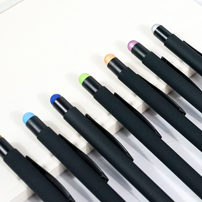 Low Price Custom Wholesale Office&Stationery Supplies Plastic Pen Black Soft Touch Screen Pen 2 In 1 Ballpoint Pens With Logo