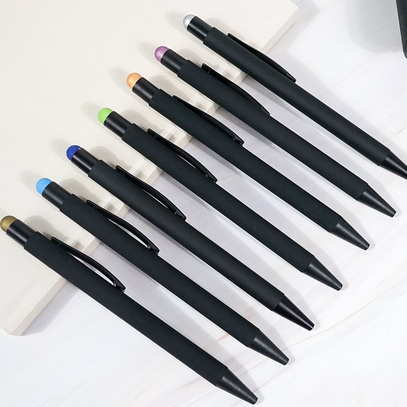 Low Price Custom Wholesale Office&Stationery Supplies Plastic Pen Black Soft Touch Screen Pen 2 In 1 Ballpoint Pens With Logo