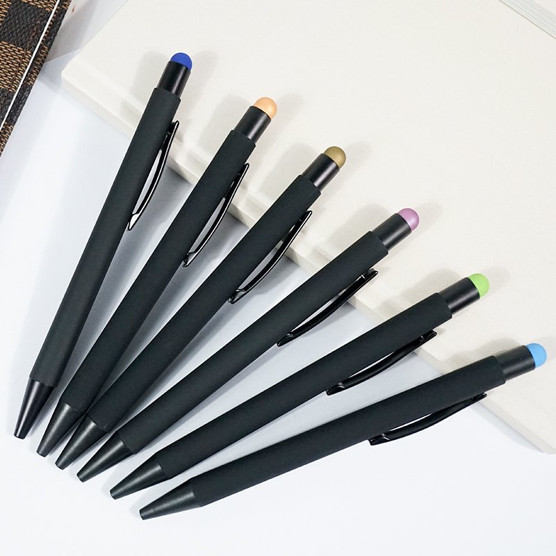 Low Price Custom Wholesale Office&Stationery Supplies Plastic Pen Black Soft Touch Screen Pen 2 In 1 Ballpoint Pens With Logo