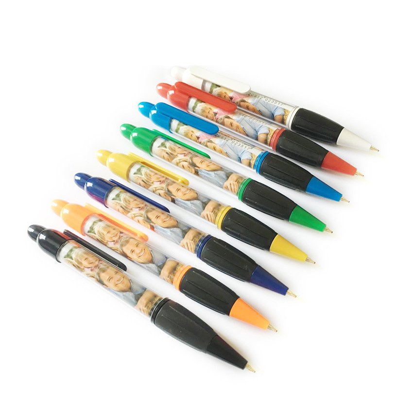Hot selling customize transparent clear tube printed paper photo picture insert plastic ballpoint pen
