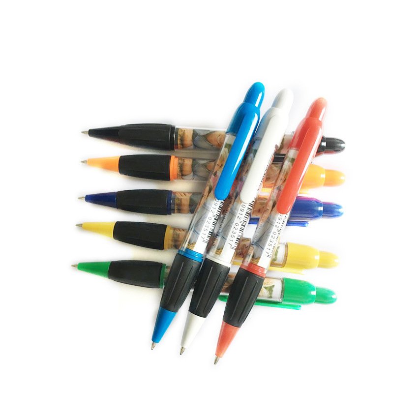 Hot selling customize transparent clear tube printed paper photo picture insert plastic ballpoint pen