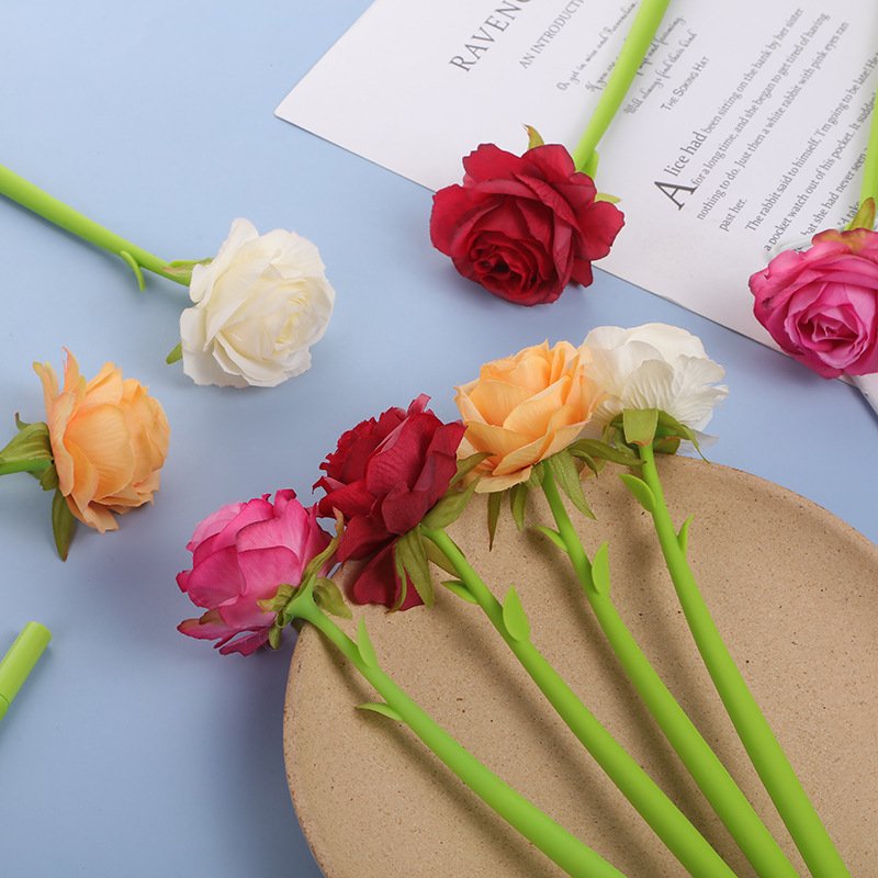 Rose Creative Ballpoint Pen Fun Stationery Simulated Flower Pen Wedding Sign in Pen Manufacturer Wholesale