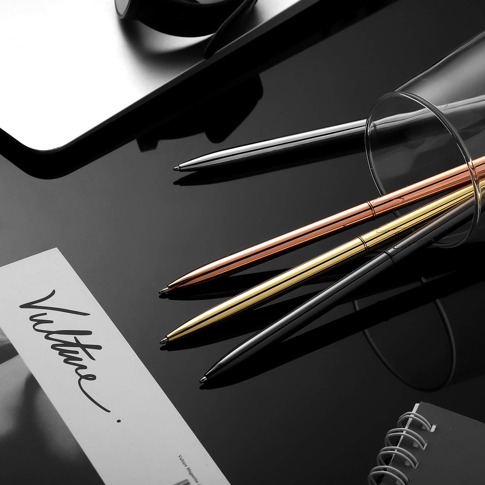Metal Ballpoint Pen, Metallic Twist Black Ink Pen 1.0 mm Glossy Retractable Writing Pen