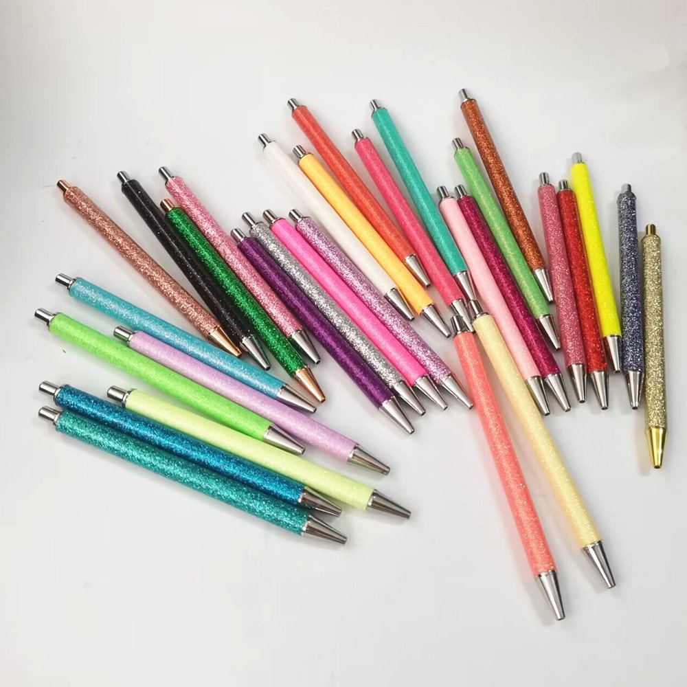 PU Bling Bling Resin Smooth Glitter Metal Ballpoint Pen Retractable Gifts with White Craft Glittering Wrap for dtf wraps