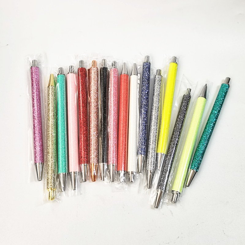 PU Bling Bling Resin Smooth Glitter Metal Ballpoint Pen Retractable Gifts with White Craft Glittering Wrap for dtf wraps
