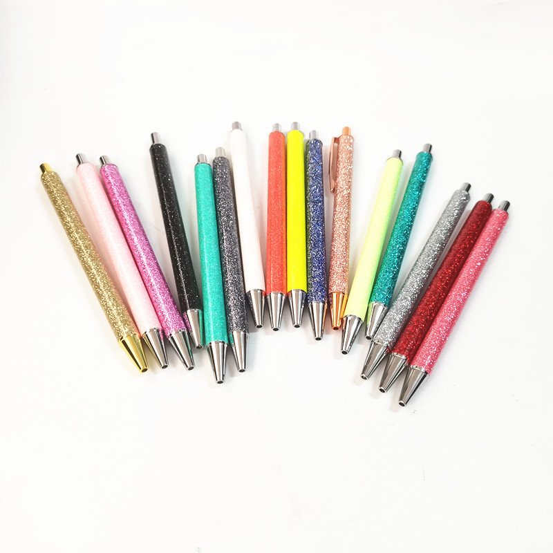 PU Bling Bling Resin Smooth Glitter Metal Ballpoint Pen Retractable Gifts with White Craft Glittering Wrap for dtf wraps