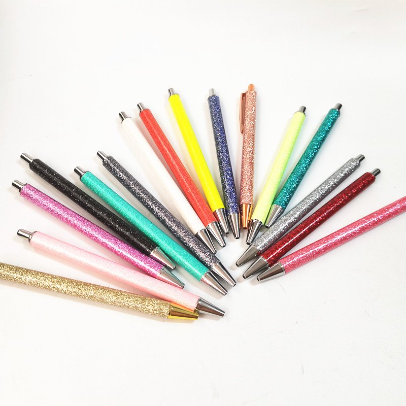 PU Bling Bling Resin Smooth Glitter Metal Ballpoint Pen Retractable Gifts with White Craft Glittering Wrap for dtf wraps