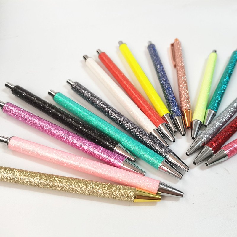 PU Bling Bling Resin Smooth Glitter Metal Ballpoint Pen Retractable Gifts with White Craft Glittering Wrap for dtf wraps