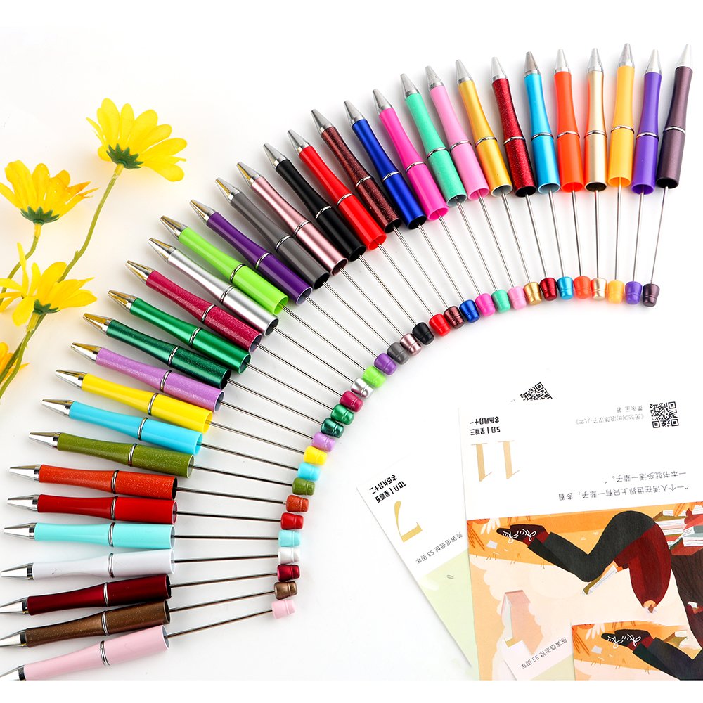 Cute Multicolour DIY Beaded Pens for Student Plastic DIY Handmade Bead Ballpoint Pens Wedding Gift Pen School Office Supplies