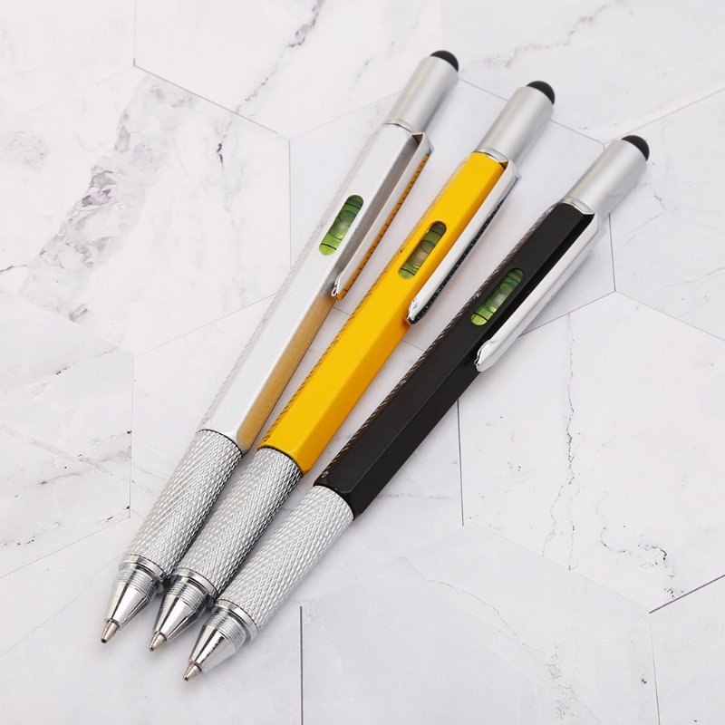 Eacajess 5 in 1 Multi Function Ballpoint Pen Custom Color Logo Screwdriver Ruler Screen Touch Metal Tool Pen