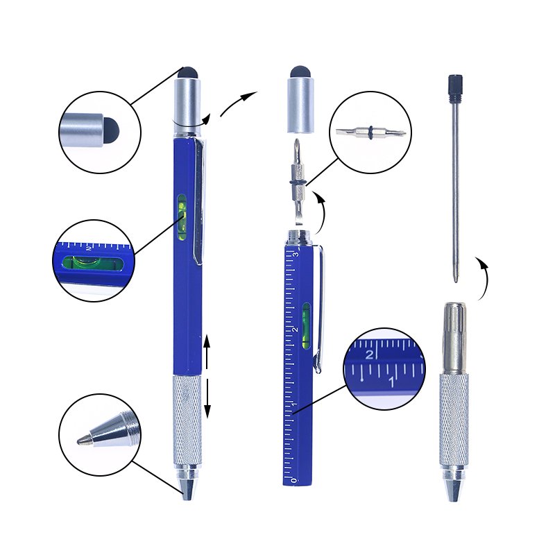 Eacajess 5 in 1 Multi Function Ballpoint Pen Custom Color Logo Screwdriver Ruler Screen Touch Metal Tool Pen