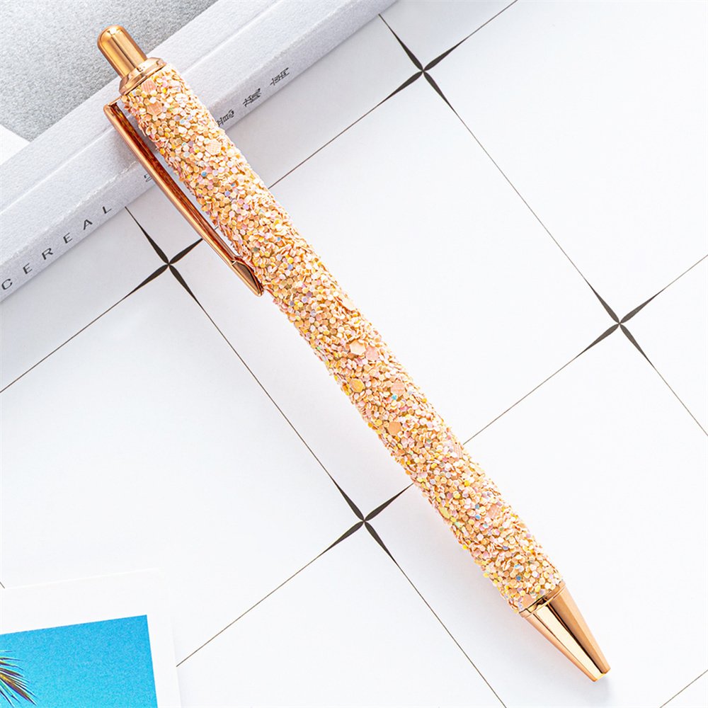 1.0mm Glitter Colorful Metal Retractable Ballpoint Pen Rose Gold Medium Point Black Ink Click Ball Pens for School Office Supply