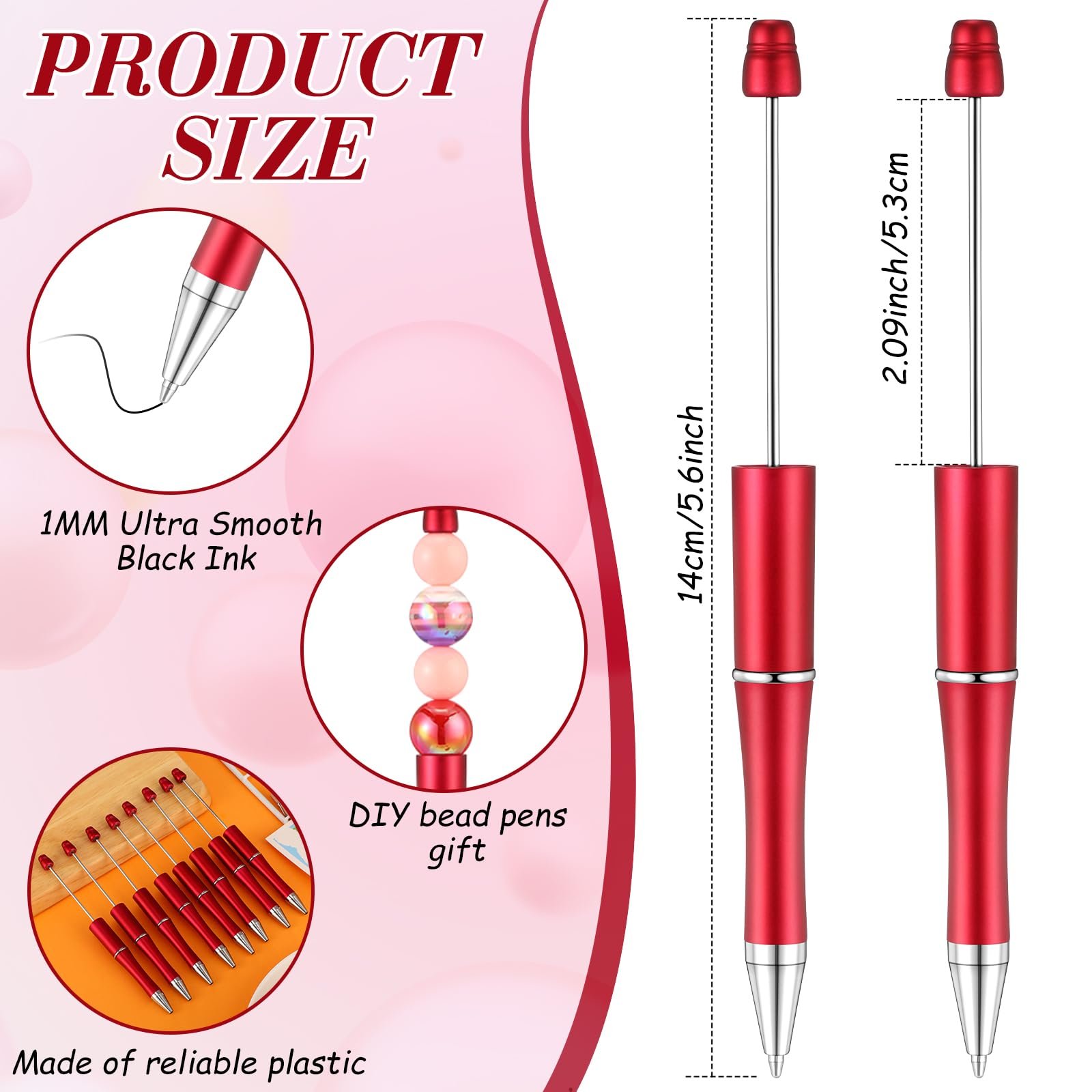 Bulk Plastic Ballpoint Pen Cute Cool DIY Black Ink Beaded Pen For Children Girls Students Teachers Graduation Gift