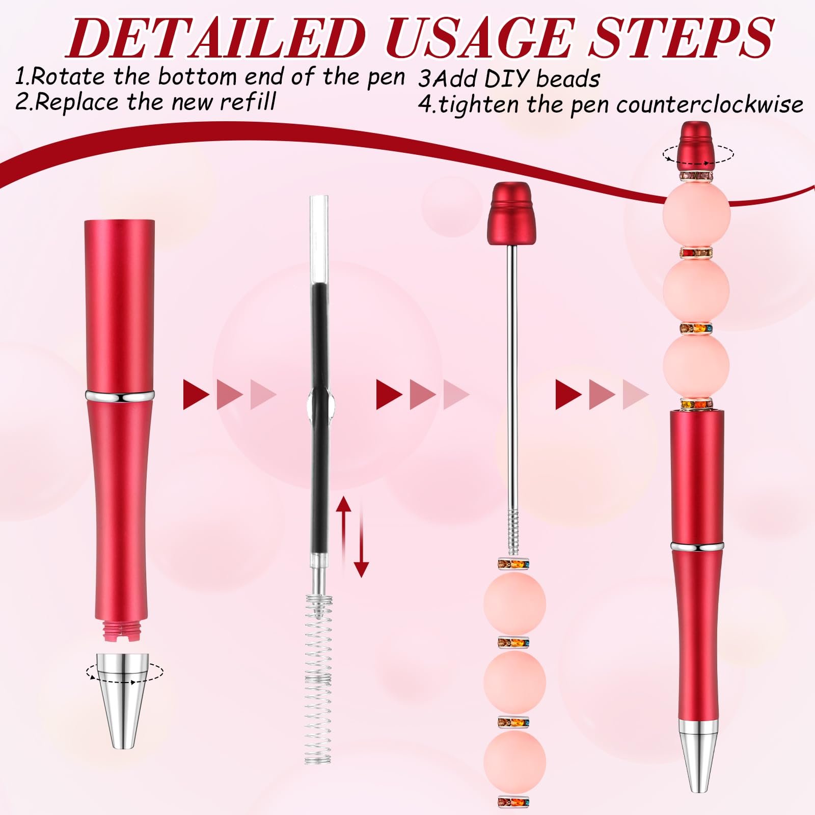Bulk Plastic Ballpoint Pen Cute Cool DIY Black Ink Beaded Pen For Children Girls Students Teachers Graduation Gift
