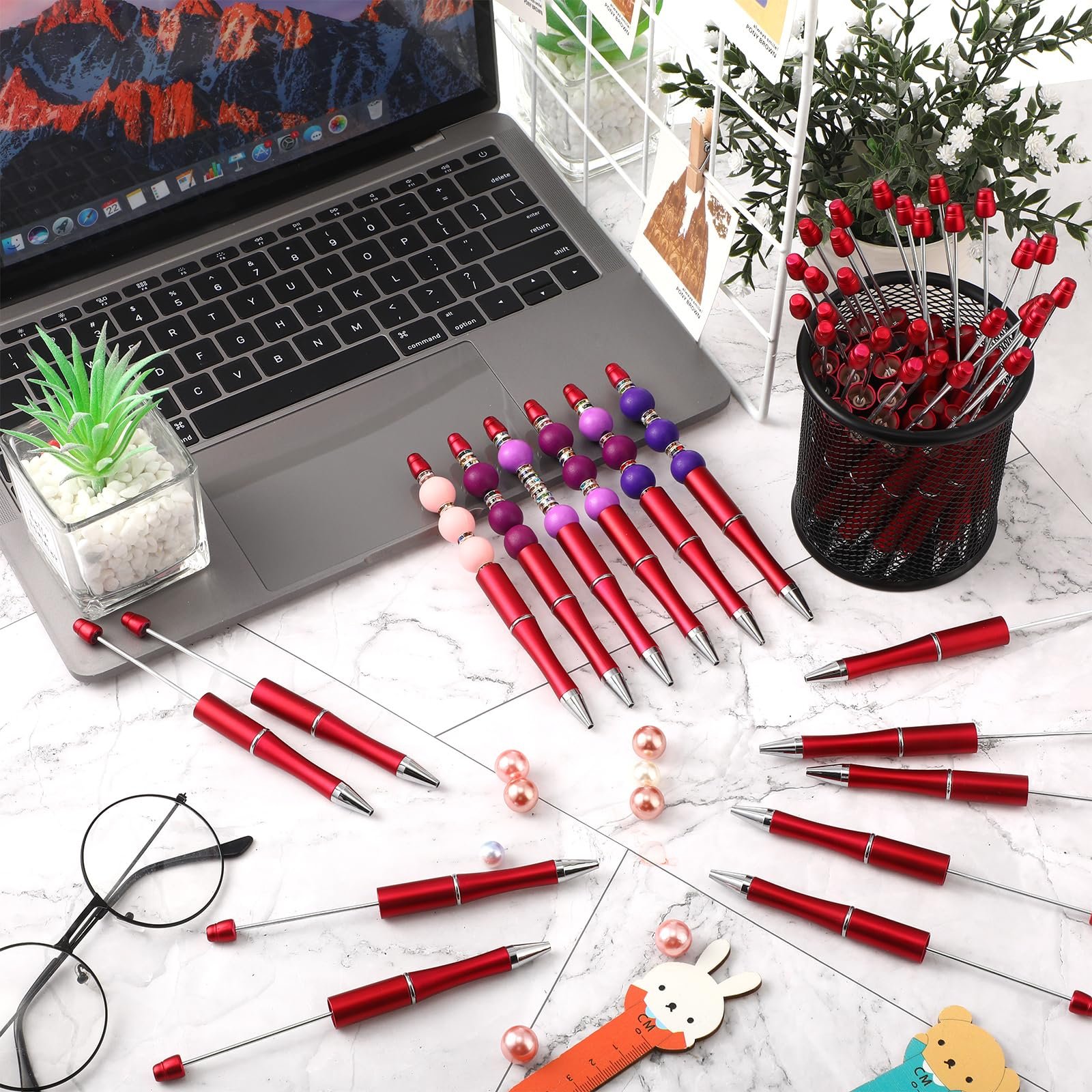 Bulk Plastic Ballpoint Pen Cute Cool DIY Black Ink Beaded Pen For Children Girls Students Teachers Graduation Gift