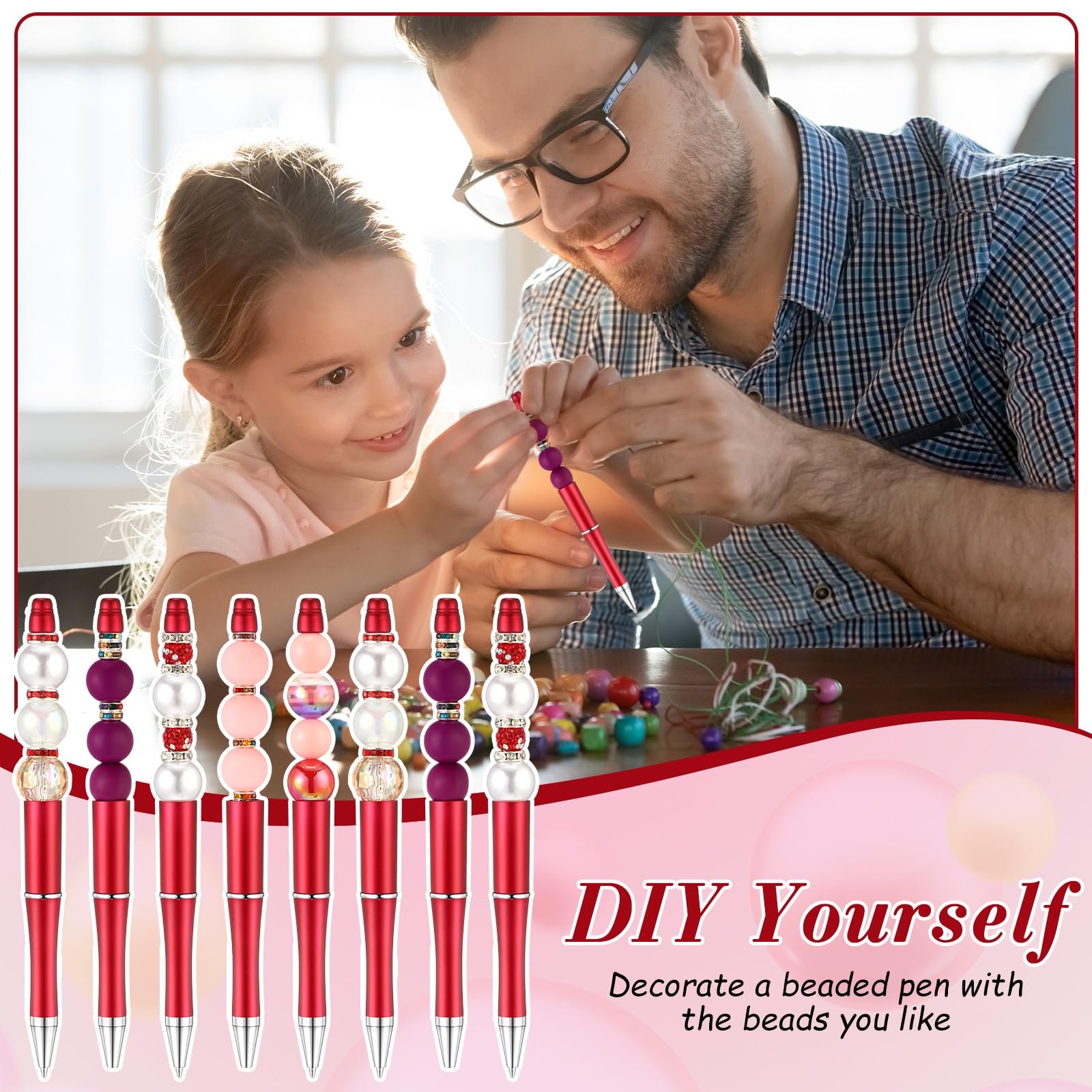 Bulk Plastic Ballpoint Pen Cute Cool DIY Black Ink Beaded Pen For Children Girls Students Teachers Graduation Gift