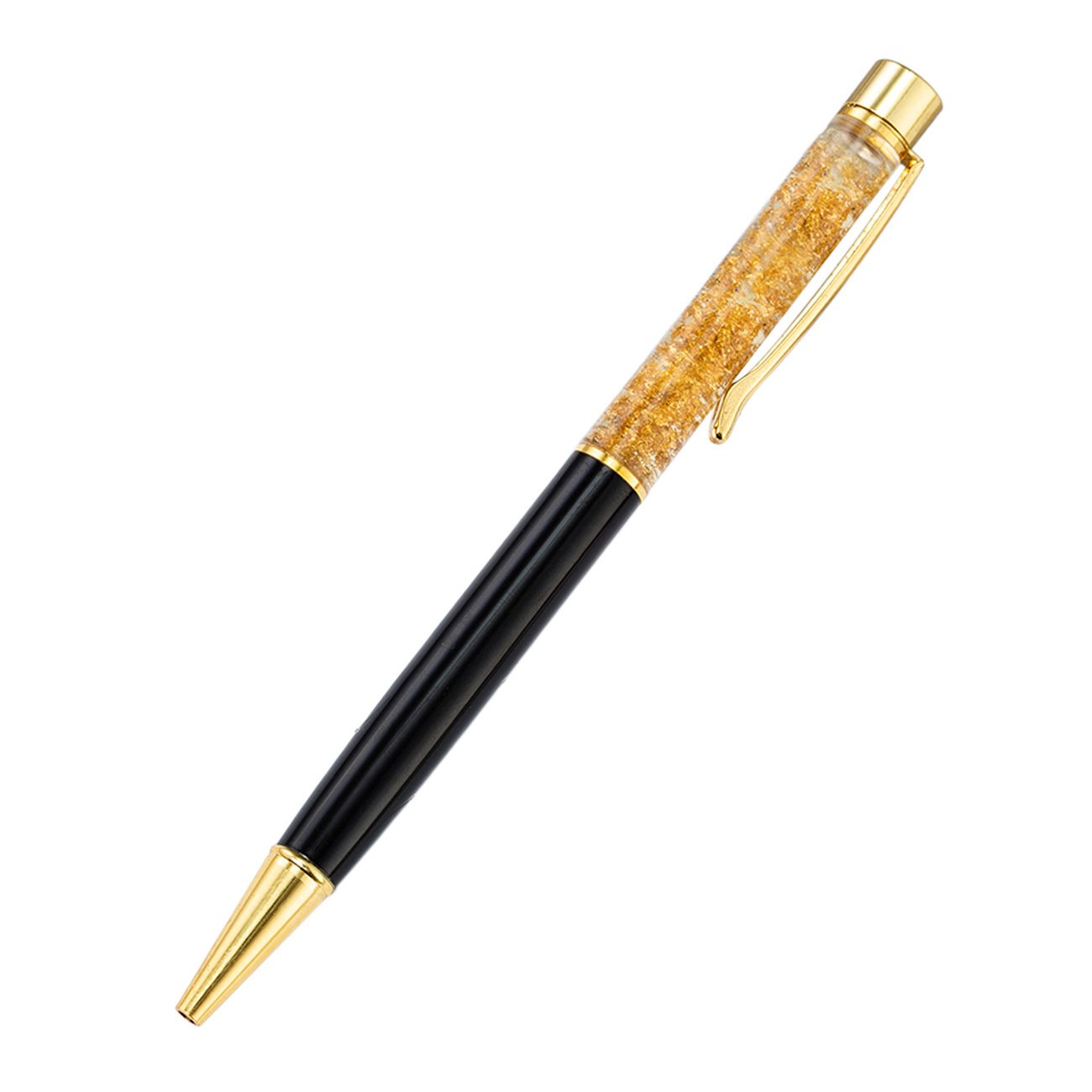 Custom Logo 24K Gold Glitter Floating Black Ink Ballpoint Pen for Gift Promotion