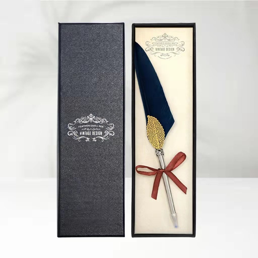 Retro feather pen stationery gift box feather ballpoint pen natural goose feather ballpoint pen